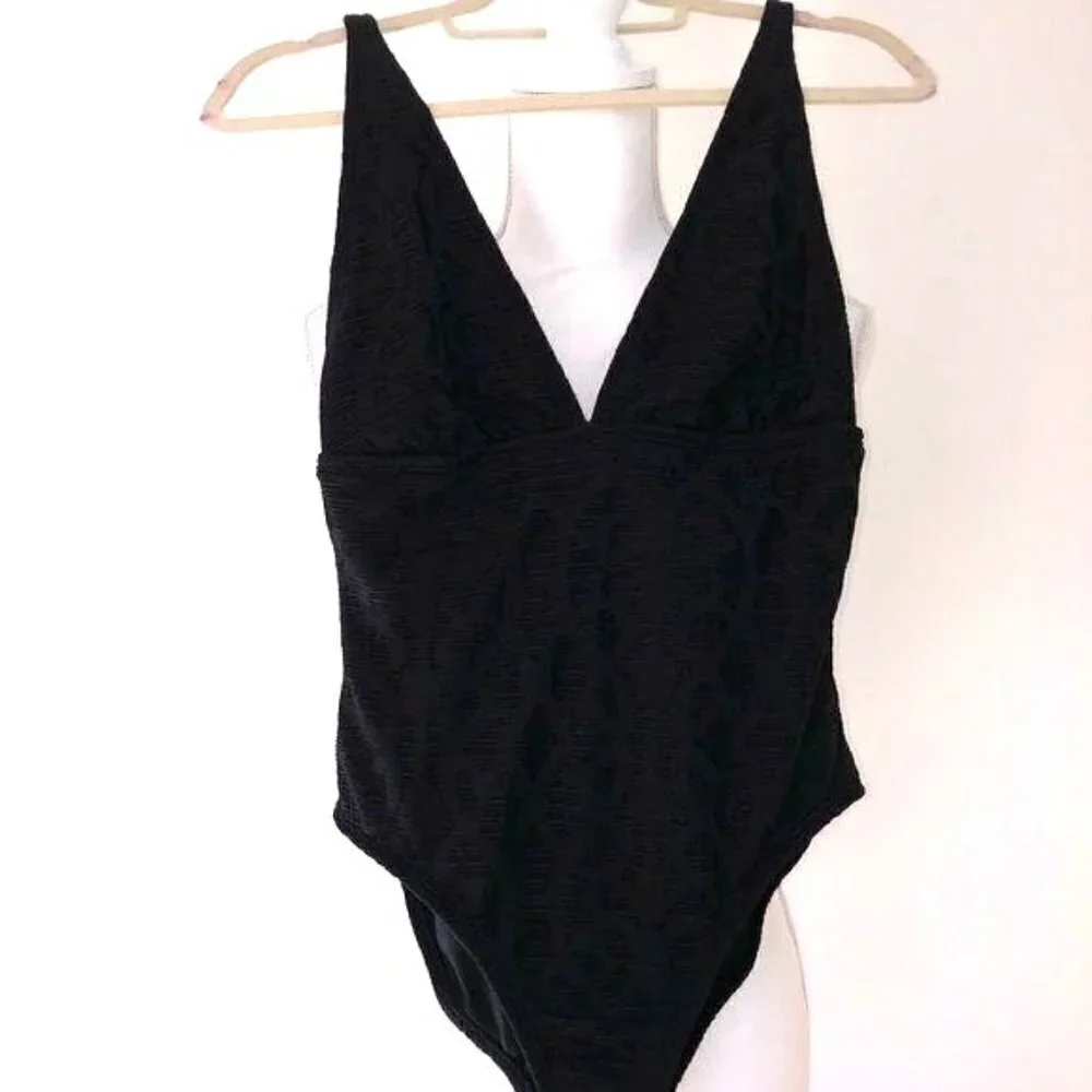 La Blanca Swimsuit Womens Size 8 Vintage Black One Piece Plunging Neckline